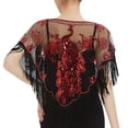 thumbnail image 4 of CXHEGBEJ Floral Beaded Mesh Fringe V-Neck Wrap Shawl for Women Vintage Sequined Tulle Short Evening Cover Up Topper Tassel 20s Flapper Scarf Smock Cape Top Red, 4 of 4