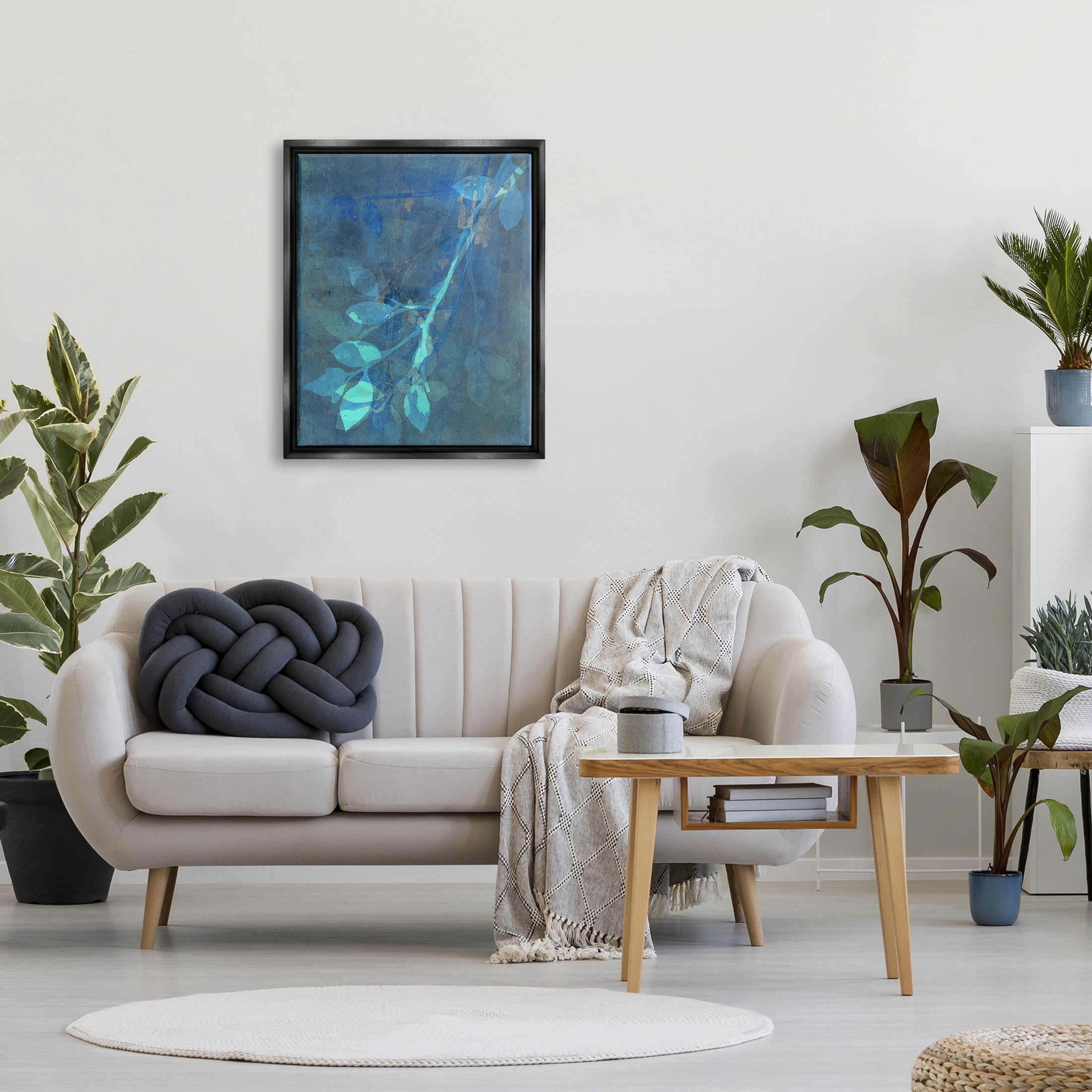 Layered Abstract Botanical Leaves Botanical & Floral Graphic Art Jet Black Framed Art Print Wall Art