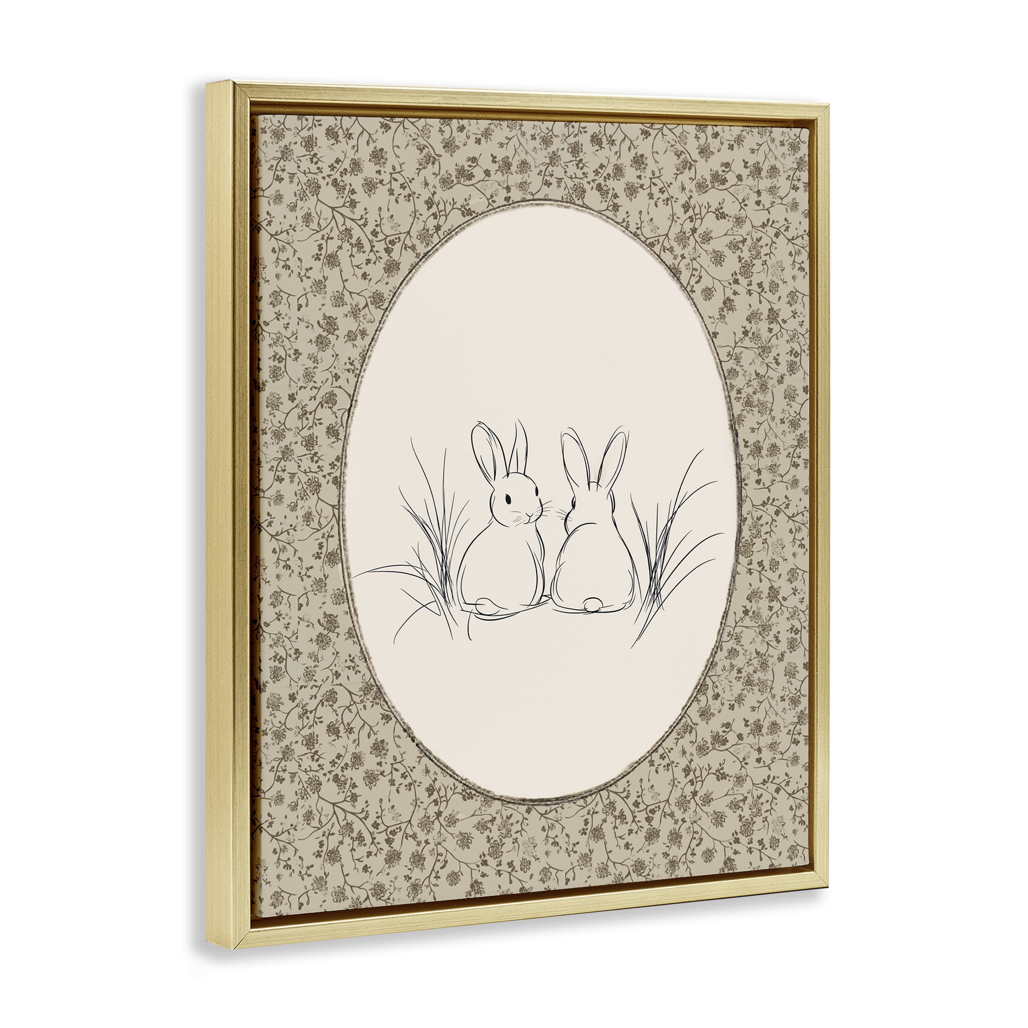Stupell Industries Vintage Baby Bunnies Gold Framed Floater Canvas Wall Art, design by Ramona Murdock
