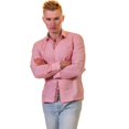 thumbnail image 3 of Pink Check Mens Slim Fit Designer Dress Shirt - tailored Cotton Shirts for Work, Small, 3 of 4