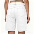 thumbnail image 4 of Clossjun Long Knee Length High Waisted Stretchy Cotton Jorts Bermuda Jean Shorts for Women with Pockets Denim Summer Clean Fit, 4 of 5