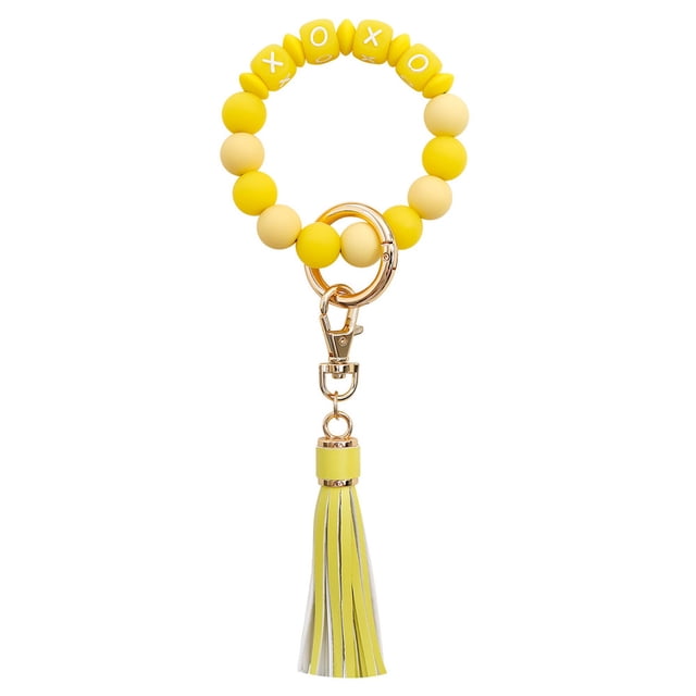 1 Uds. Pulsera fluorescente con borlas de cuero, llavero con cuentas de silicona, llavero que brilla en la oscuridad