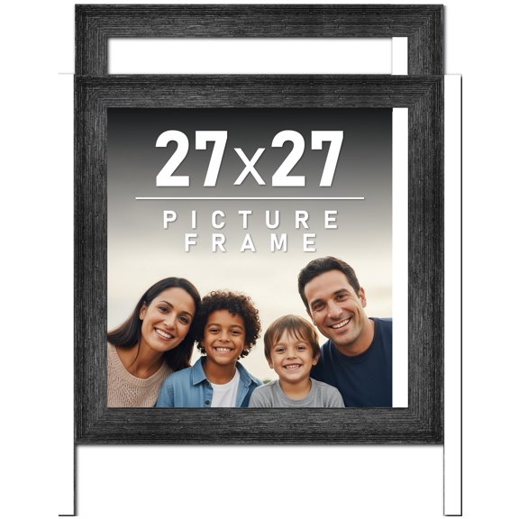 27x27 Frame Black Rustic Barnwood Solid Wood Picture Frame | 1.5 Inch Moulding Width | Includes UV
