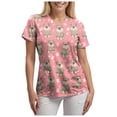 thumbnail image 4 of felwors Scrubs for Women Animal Print Tops Short Sleeve Cartoon Pattern V Neck Stretchy Nursing Uniform with Pockets (Pink, M), 4 of 7