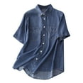 thumbnail image 2 of Eiyaclvo Button Down Shirts for Women Loose Fit Denim Tops Casual Short Sleeve Shirts Lapel Denim Shirts with Pockets, 2 of 9
