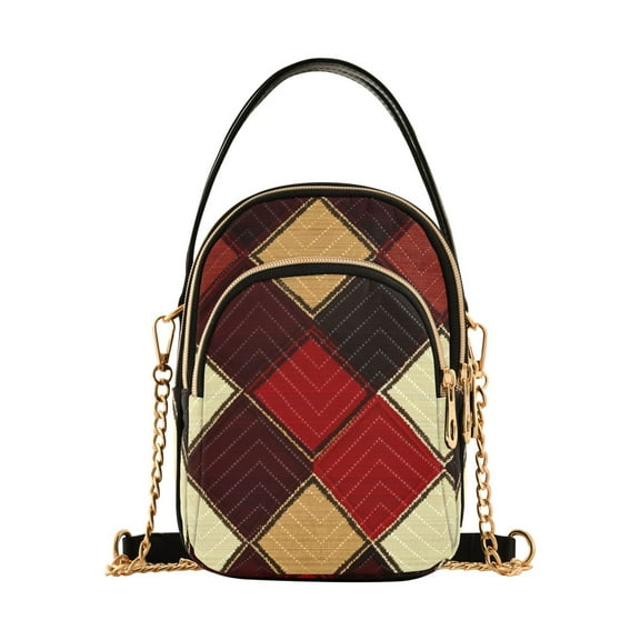 joogoo Women Brown Checkered Plaid Pattern Chain Crossbody Bags Shoulder Handbag Phone Purse