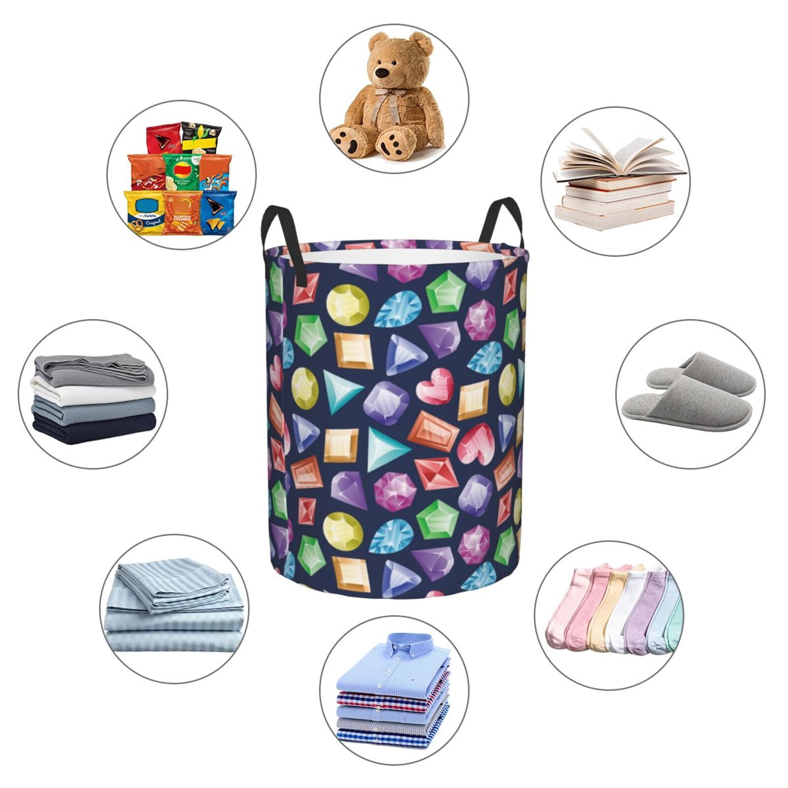 Large Laundry Basket with Handles - colorful crystals stones Kids Baby Dirty Clothes Laundry Hamper for Bedroom Aesthetic