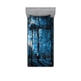 thumbnail image 2 of Ambesonne Forest Fitted Sheet & Pillow Sham Set, Autumn Woodland, Full, Blue Black, 2 of 3