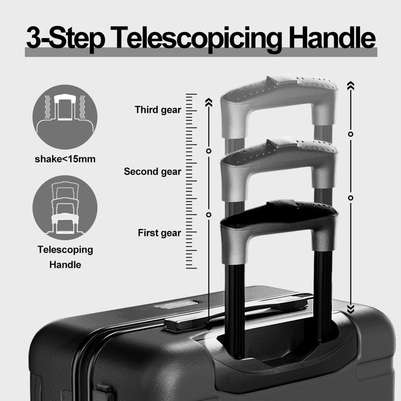 Checked Luggage PC ABS Hardside Suitcase with wheels USB Port Lightweight Luggage with TSA Lock 28 inch Black