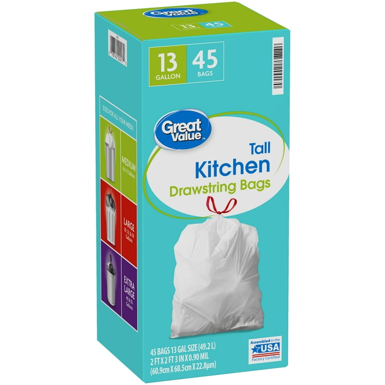Glad Kitchen Trash Bag 13 Gal. 0.90mil Plastic White 45 Bags / Box