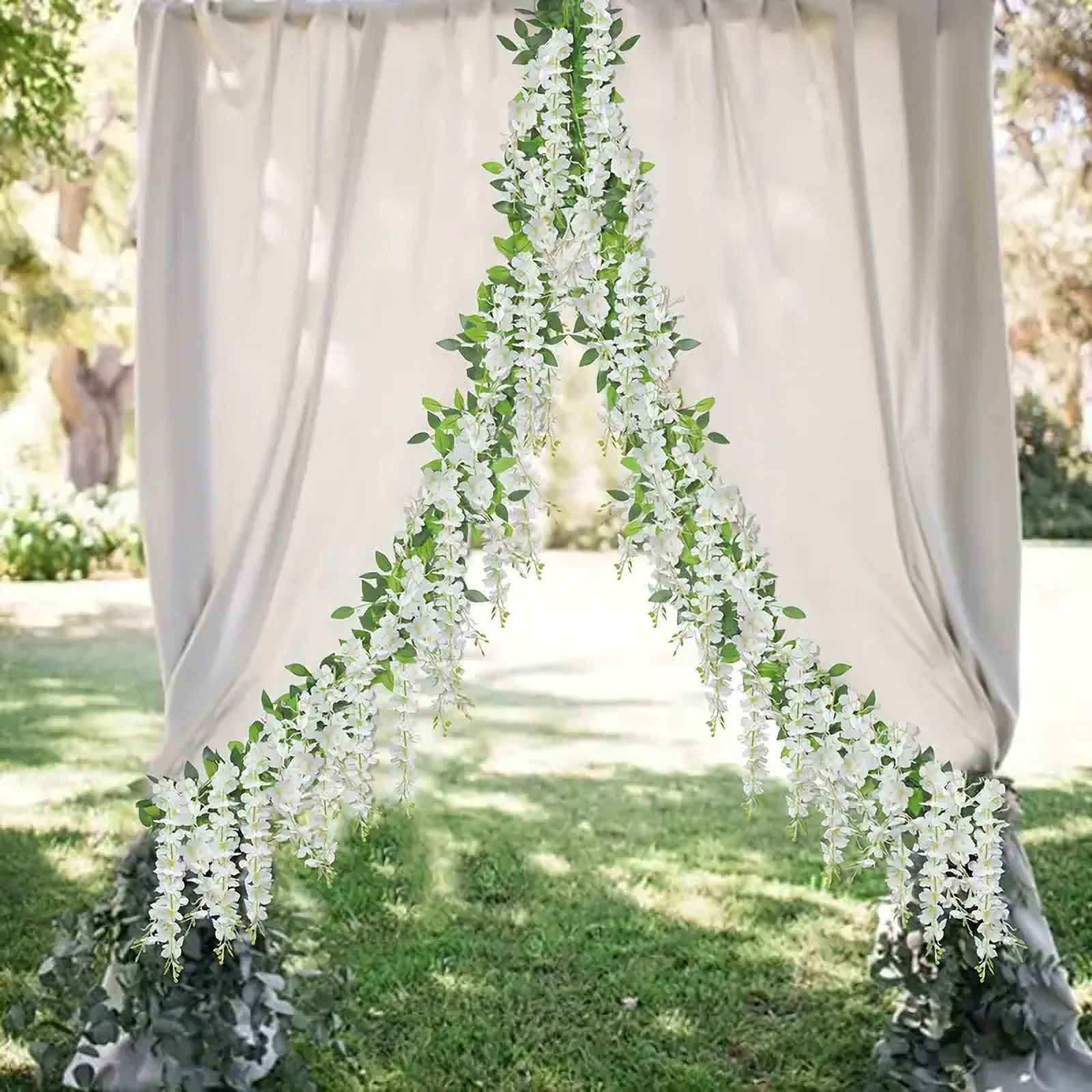 5 Pcs Wisteria Artificial Flowers Garland, Silk Fake Wisteria Vine Kit, Hanging Flower For House Outdoor Garden Ceremony Outside Wedding Arch Floral Decor, Xmas Decor