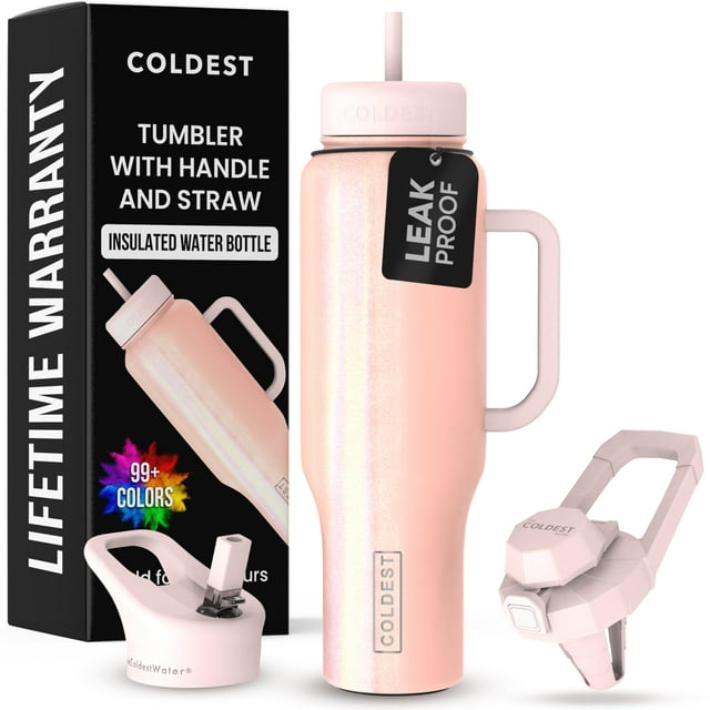 Gobelet de 40 oz le Plus Froid avec Poignée et Paille, Gobelet 100 % Anti-Déversement avec Paille (3 Couvercles), Gobelets Isolés en Acier Inoxydable Étanches pour Femmes Hommes, Porte-Gobelet Fri