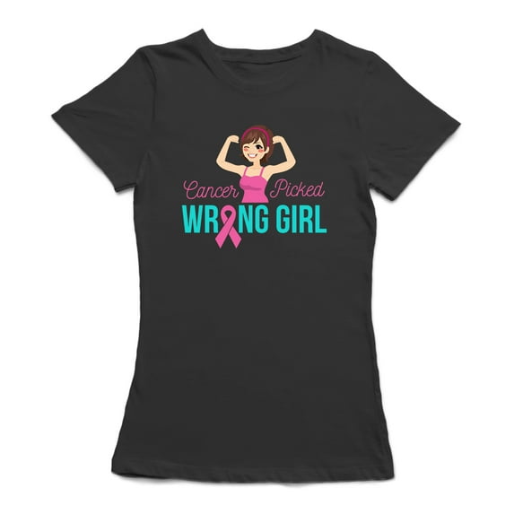 Cancer Picked Wrong Girl Pink Fight Women Black T-Shirt, Female Small