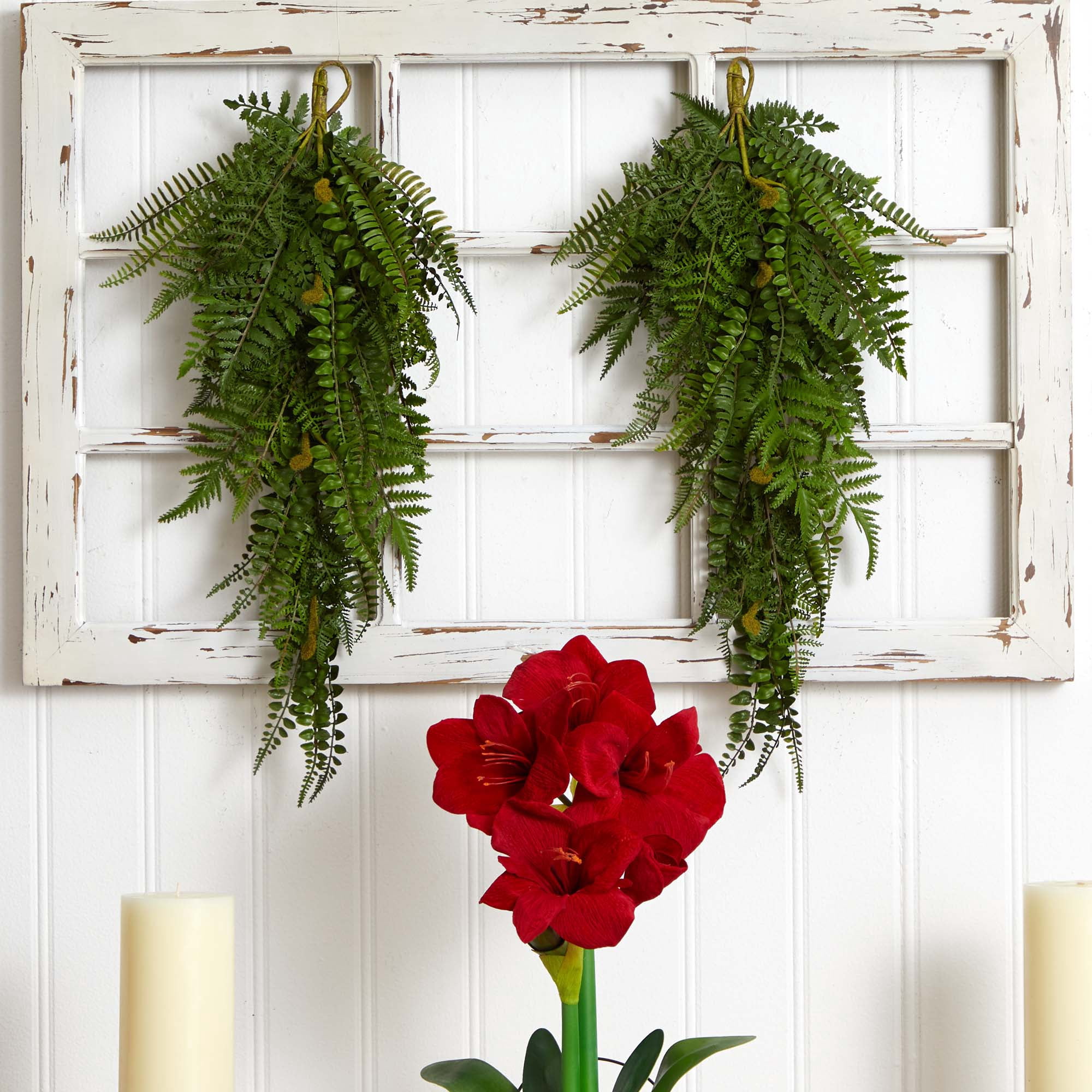 Nearly Natural 28" Fern Artificial Wreath (Set of 2)