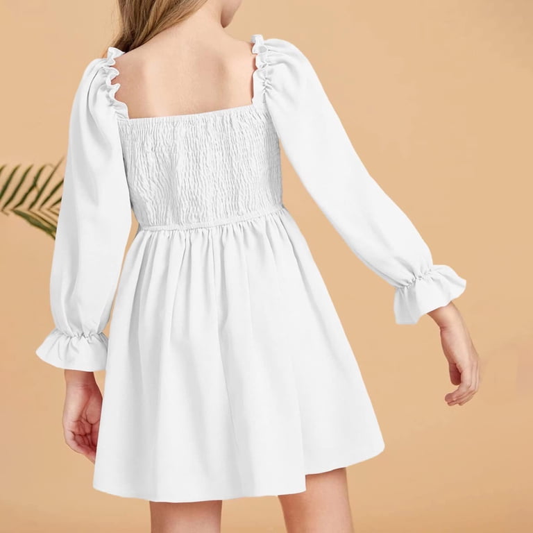 chinese dress ladies Wedtrend Women Lace Graduation Dress Appliques Boat Neck Long Sleeves Short Little White Dress, White / US4
