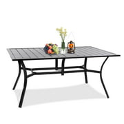 MEOOEM Patio Dining Table for 6 Outdoor Metal Large Rectangle Table with Umbrella Hole for Garden Deck Poolside, Blcak