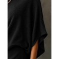 thumbnail image 3 of Women's Black Knit 2-Piece Set, Boat Neck Cap Sleeve Loose Top and Elastic Waist Midi Skirt, Elegant Spring Summer Outfit, 3 of 5