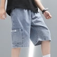 thumbnail image 7 of Cethrio Boys Denim Shorts, Knee Length Casual Relaxed Fit Elastic Waist Jean Shorts Blue Size 10-12, 7 of 7