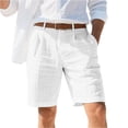 thumbnail image 3 of Nestiefly Mens Linen Shorts Casual Summer Beach Shorts Loose Elastic Waist Drawstring Cargo Pants with Pockets White L, 3 of 5