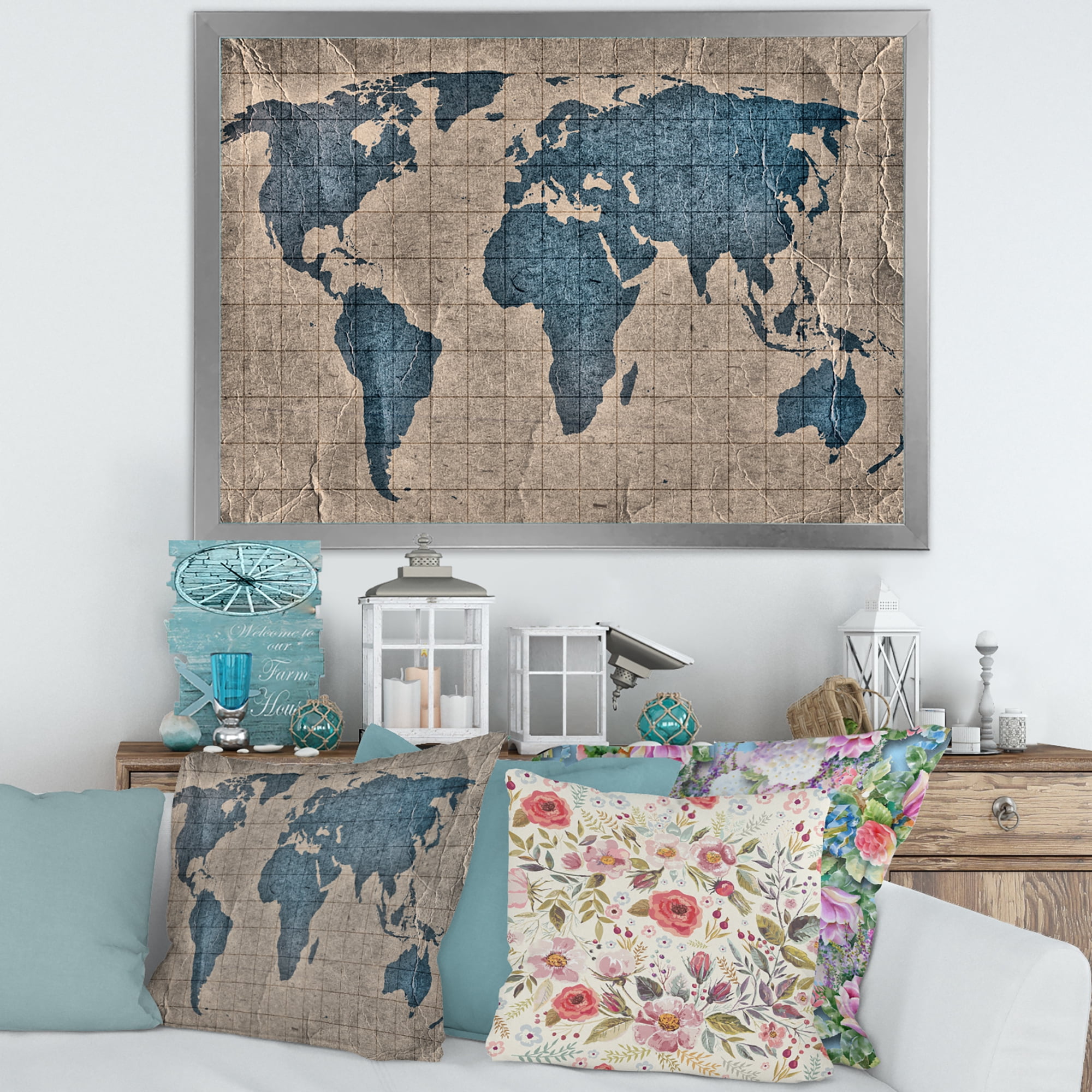 Designart 'Ancient World Map I' Rustic Framed Art Print
