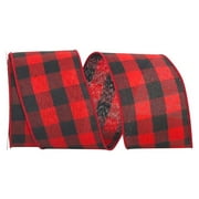 Angle View: The Ribbon Roll - T93215W-937-40F, Buffalo Plaid Twill Value Wired Edge Ribbon, Red/black, 2-1/2 Inch, 10 Yards