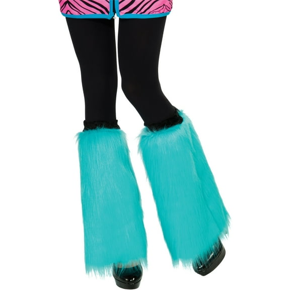 Women Rave Diva Costume Neon Aqua Blue Sexy Furry Fuzzy Fluffy Leg Warmers