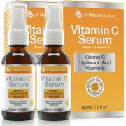 All Natural Advice Vitamin C Serum (2 Pack) For Face with Hyaluronic Acid & Vitamin E – Facial Serum - Organic Face Care -Proud Canadian Company included 2 bottles, each with 60ml / 2oz