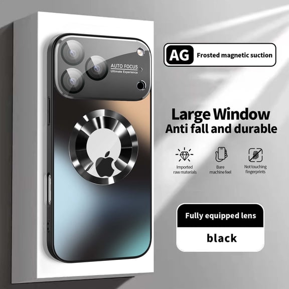 For iPhone 17 Magnetic Phone Case,Built-in Camera Lens Protector,Logo View Designing,Compatible with MagSafe,Shockproof Military Grade Drop Protection Ultra Slim Phone Case,Black