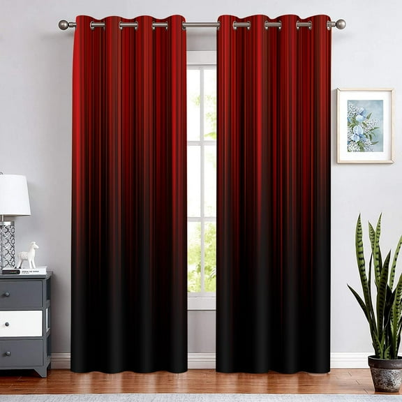 Abstract Curtains for Bedroom Ombre Window Curtain Red and Black Blackout Curtains Insulated Room Darkening Window Drapes for Living Room 2 Panels-42"W x 45"L (Pack of 2)