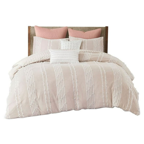 INK+IVY Kara 3-Piece Cotton Modern Jacquard Comforter Set in Blush Pink