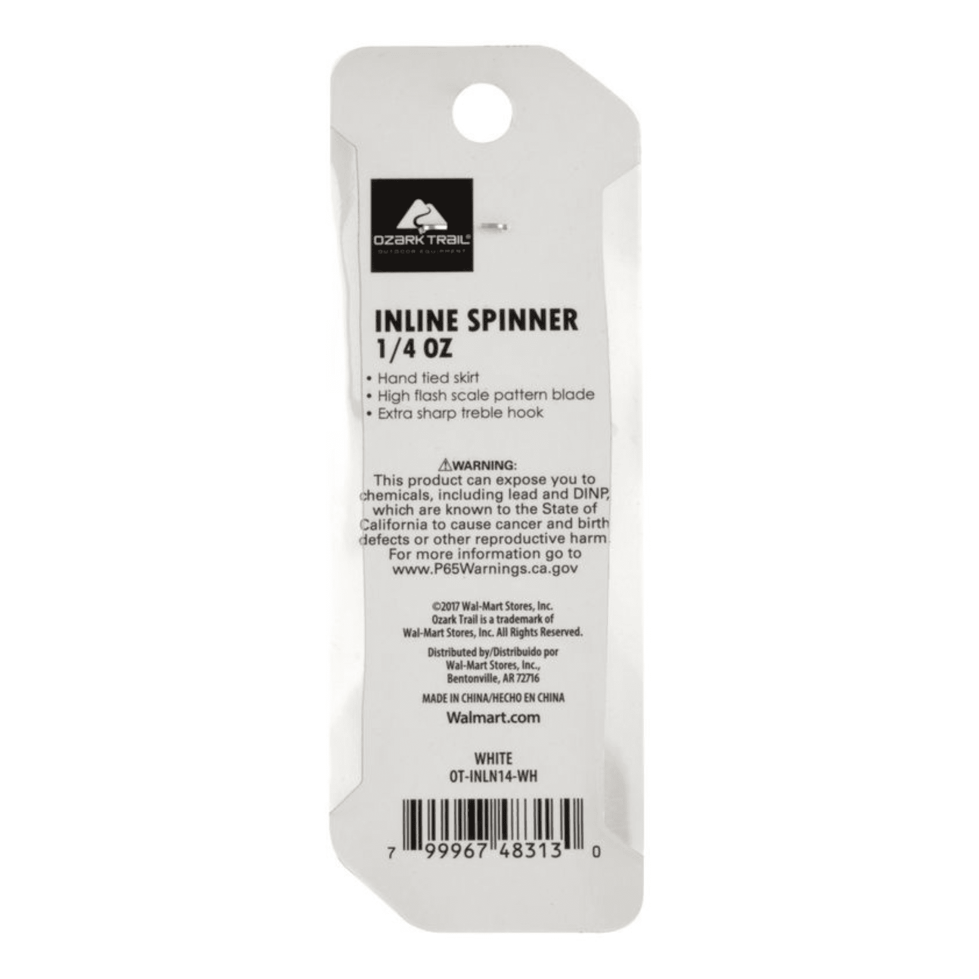 Ozark Trail 1/4 oz White Inline Spinner Fishing Lure for Bass and Trout
