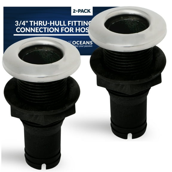 Five Oceans Black Straight Thru-Hull Connection for Hose, 3/4 inch (Pair) FO2995-M2