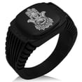 thumbnail image 1 of Stainless Steel Floral Hamsa Hand of Fatima CZ Ribbed Needle Stripe Pattern Biker Style Polished Ring, 1 of 1