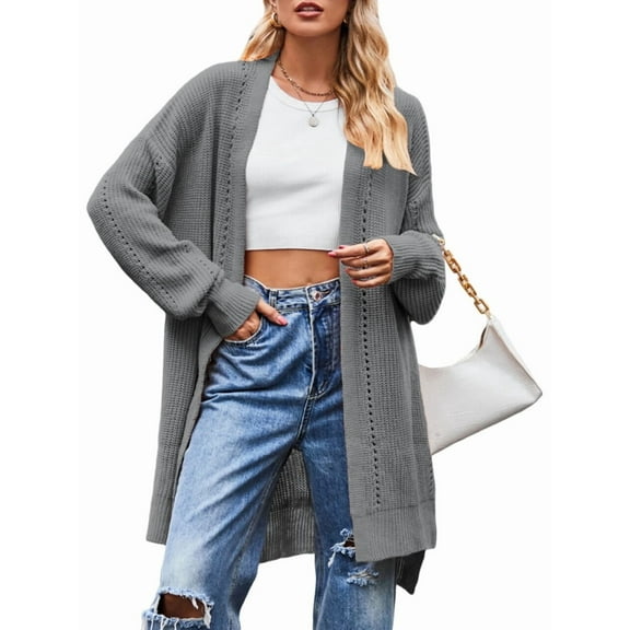 Long Cardigan Sweaters for Women Fall Trendy Oversized Open Front Winter Coat Grey XL