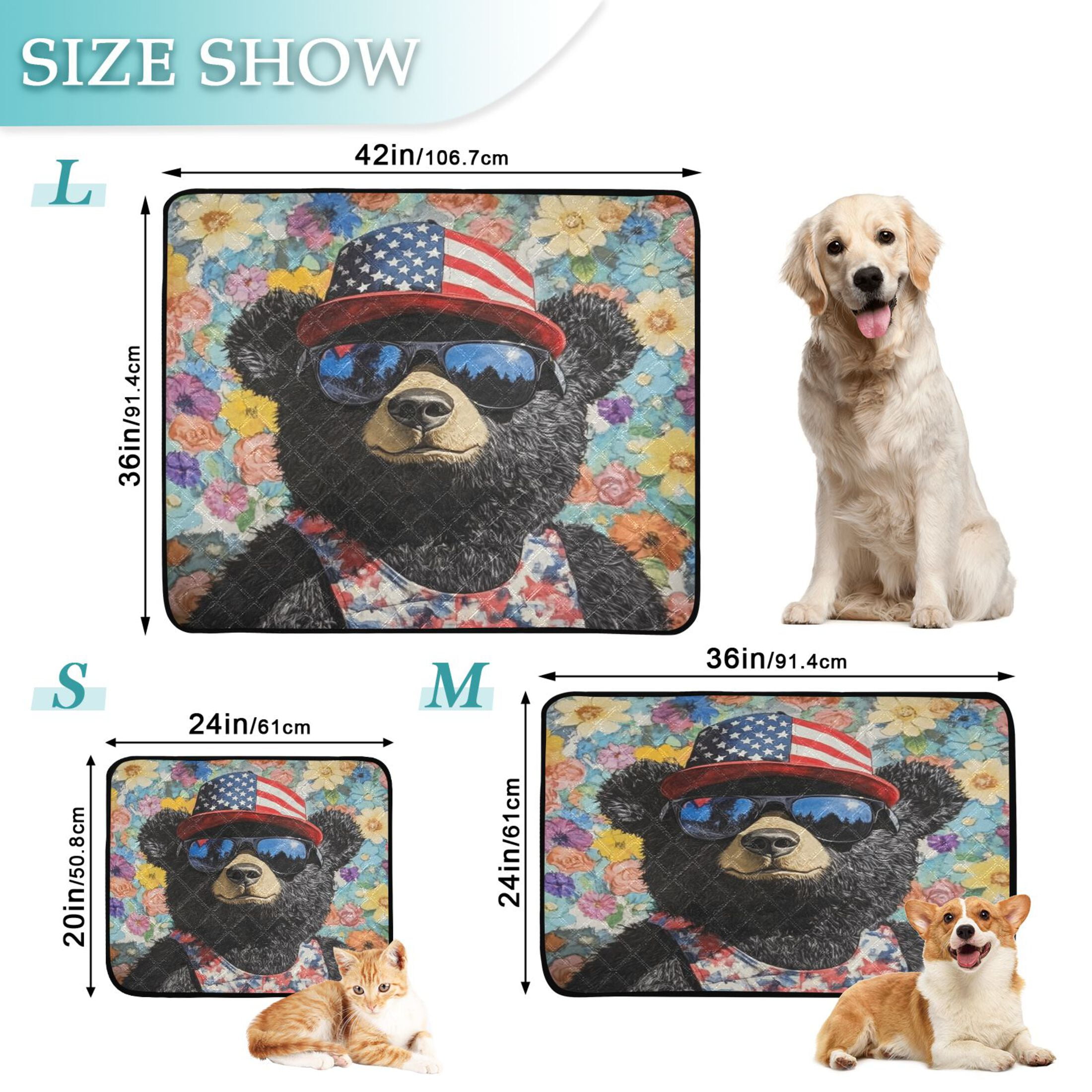 Qxltty Black Teddy Bear Cat litter Pads Pet Set of 3 Diaper Mats Center Anti-leakage Layer Absorbent Soft and Comfortable