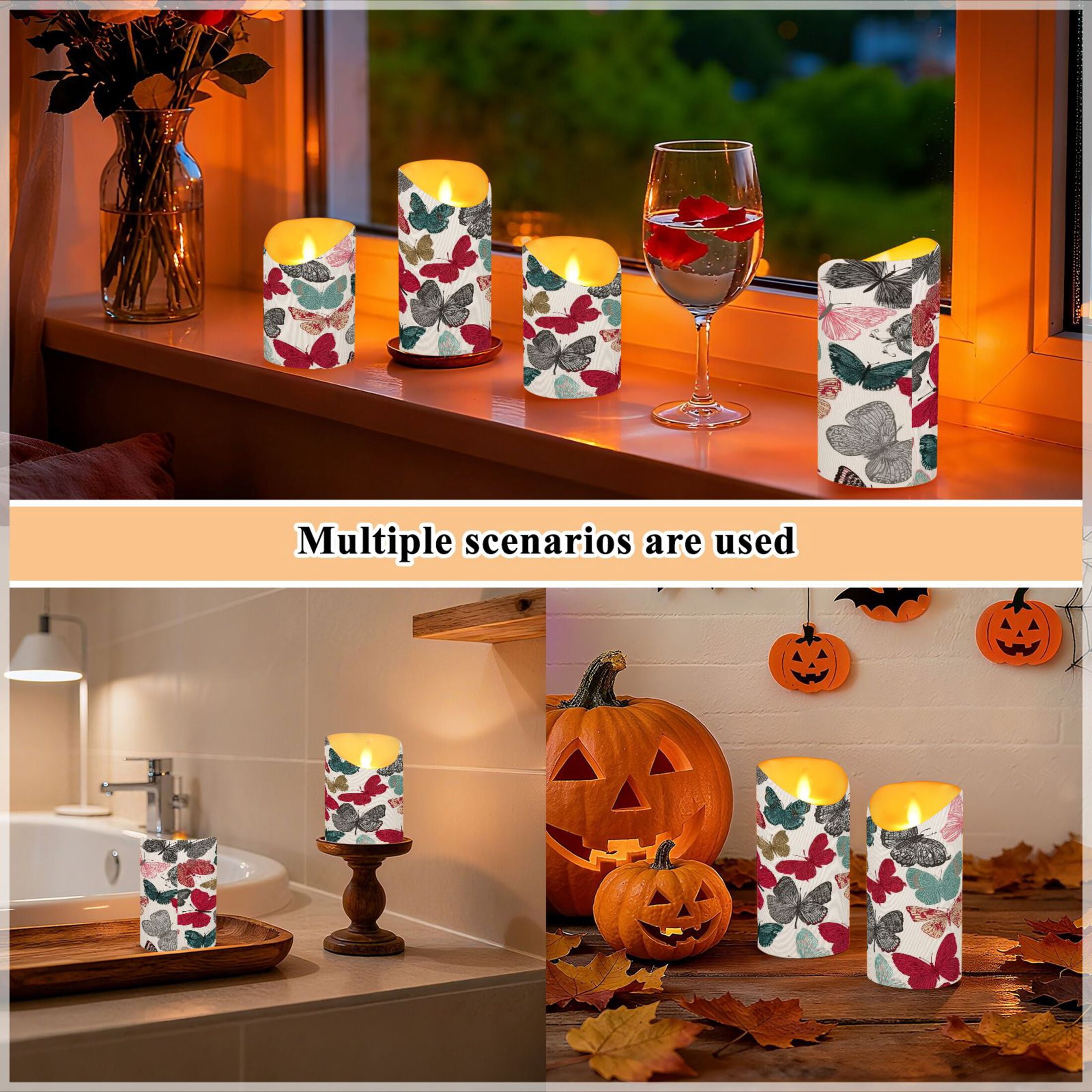 Iauyy Flameless Candles Battery Operated LED Pillar Candles with Remote and Timer, Butterfly Pattern-A Set of 2 （M)