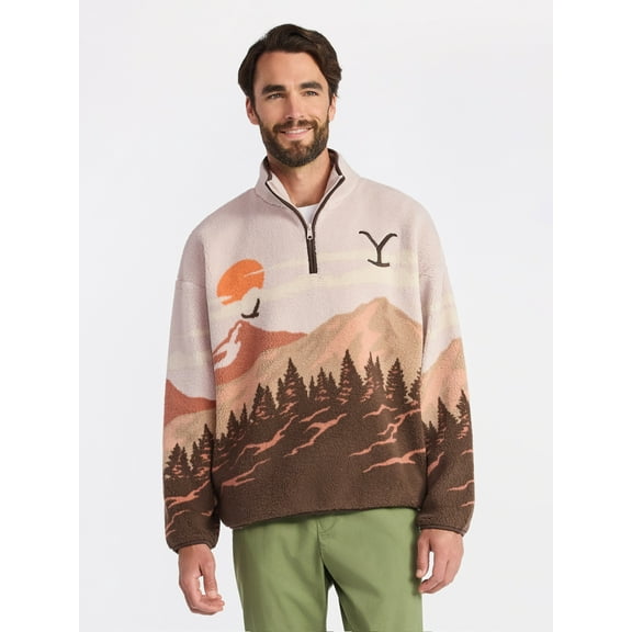 Yellowstone Men's & Big Men's Faux Shearling Quarter-Zip Jacket, Sizes S-3XL