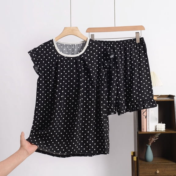 TAGOLD Womens Pajama Set Plus Size Print Rayon Round Neck Sleeveless Summer Casual Elastic Waist Soft Shorts Loungewear 2 Piece Set