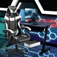 thumbnail image 2 of Huracan PU Leather Gaming Chair with Footrest & Lumbar, Adjustable Armrests/Headrest Computer Gamer Chair for Adults, Office/Game/Home,White, 2 of 7