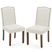 ZUNMOS Set of 2 Upholstered Fabric Dining Chairs with Nailhead Trim and Wood Legs - Modern Armless Kitchen Side Chairs for Living Room and Dining Room, Beige