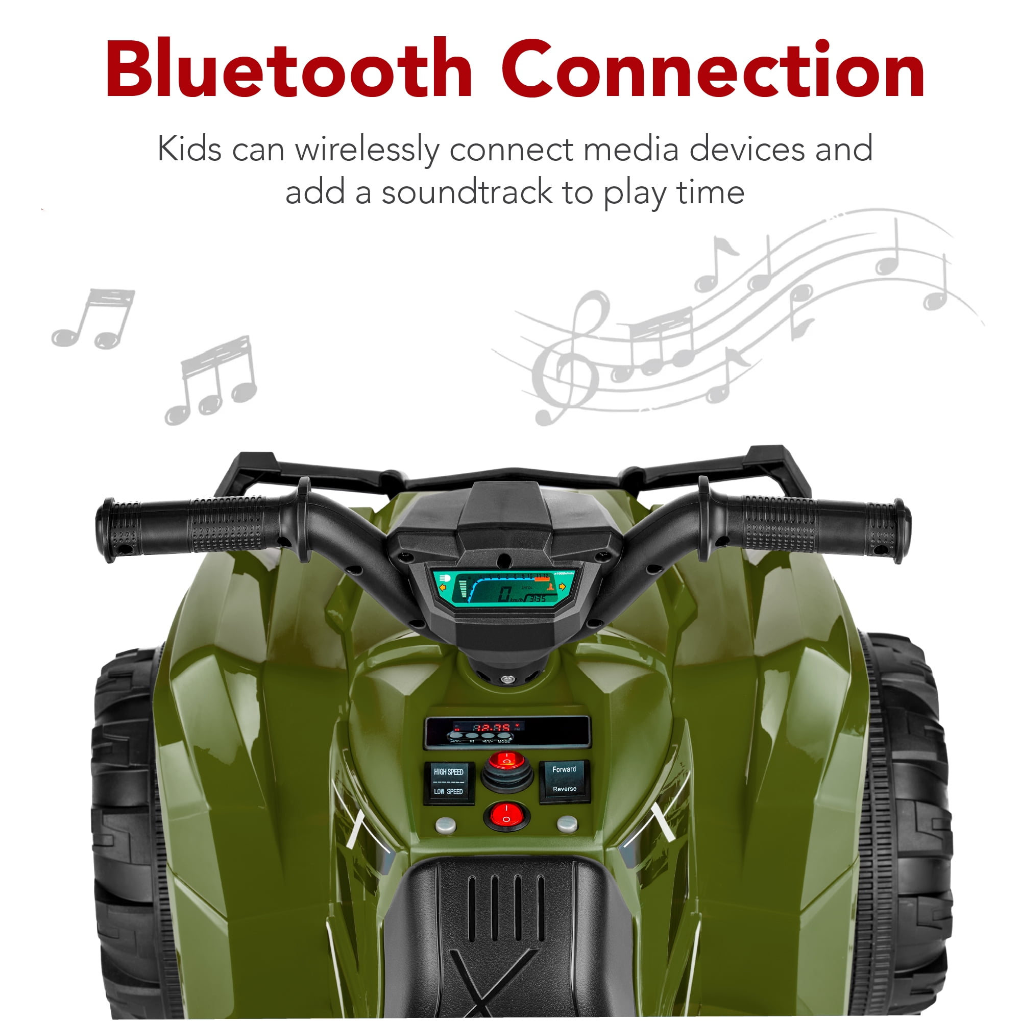 Best Choice Products 12V Kids Ride-On ATV Quad w/ Bluetooth, 2.4mph Max, Treaded Tires, LED Lights, Radio - Army Green