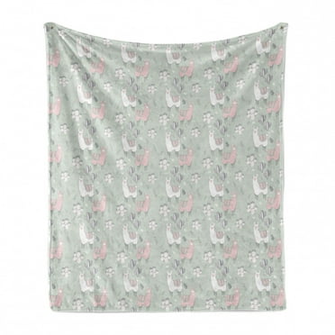Pastel Soft Flannel Fleece Throw Blanket, Silhouettes of Llama and Cactus in Cartoon Style, Cozy Plush for Indoor and Outdoor Use, 50" x 70", Pale Sage Green Blush, by Ambesonne