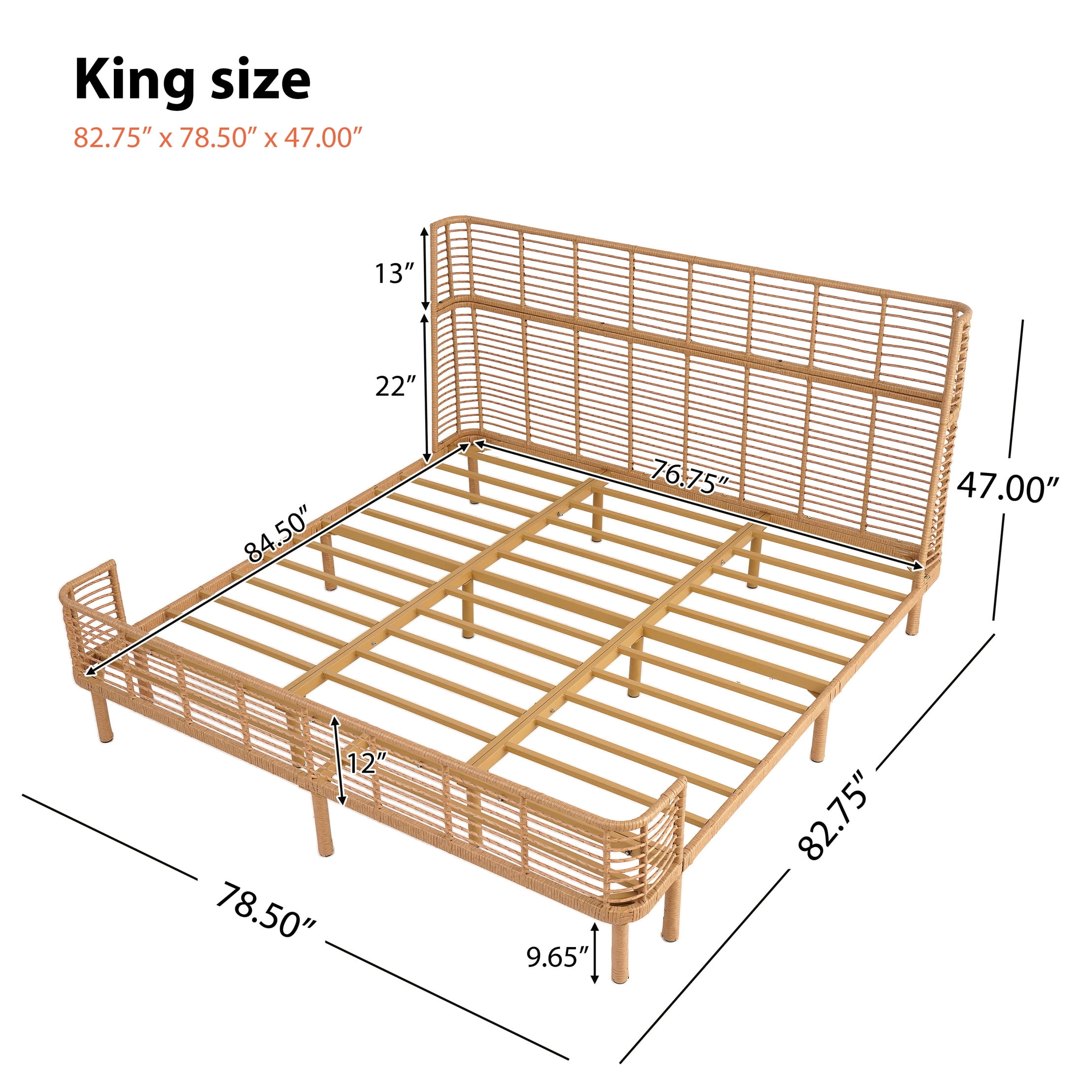 Christopher Knight Home King Size PE Wicker Bed Frame, Wingback, Metal Support, No Box Spring, Natural