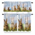 thumbnail image 2 of Kitchen Window Curtains Valance and Tier Set, Easter Cute Wild Rabbit with Egg Rod Pocket Tier Curtain Valance Set, Blue Sky Green Grass Light Filtering Cafe Curtains for Bedroom Living Room, 2 of 9