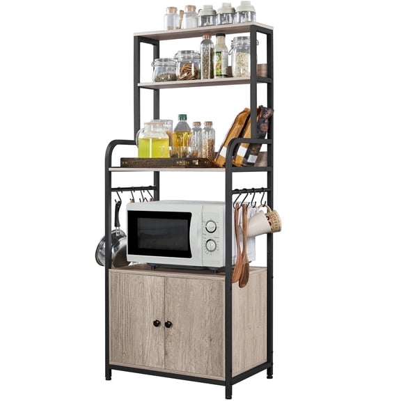 Yaheetech Multilayered Baker's Rack w/ Cabinet Storage Shelf Unit and Adjustable Feet Microwave Stand for Kitchen, Gray