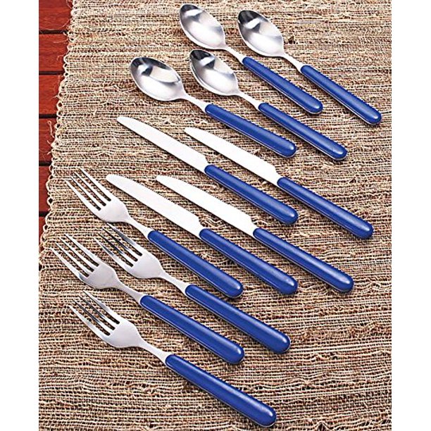 12pc Outdoor Escape Flatware set with Blue Handles