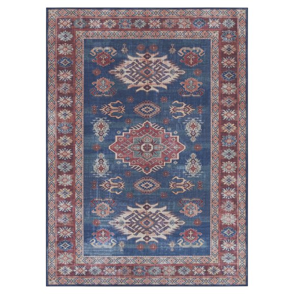 Blue Medallion Skid-Resistant Area Rug, 5' x 7'