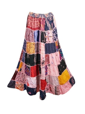 Mogul Indian Women Patchwork Long Skirt-Gypsy Hippie Rayon Skirts