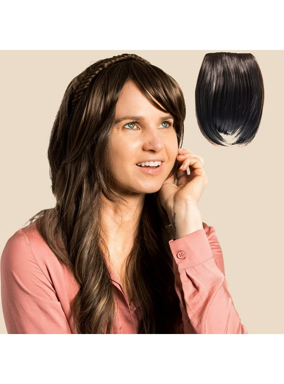 Madison Braids Women's Long Bangs Hair Extension - Natural Looking Handmade Synthetic Hair - Eva - Dark Brown