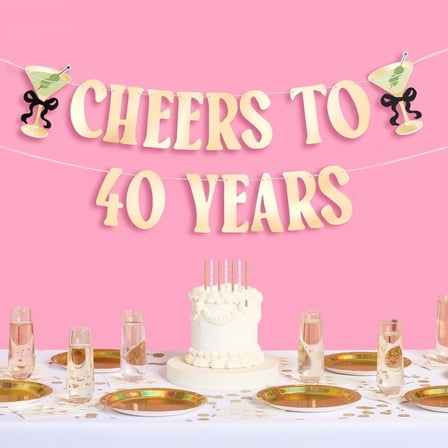 xo, Fetti Cheers to 40 Years Banner, Gold Foil - 5 Ft. | 40th Birthday Decorations, Dirty Martini Decor, Bday Party Sign, Anniversary Photo Booth Backdrop